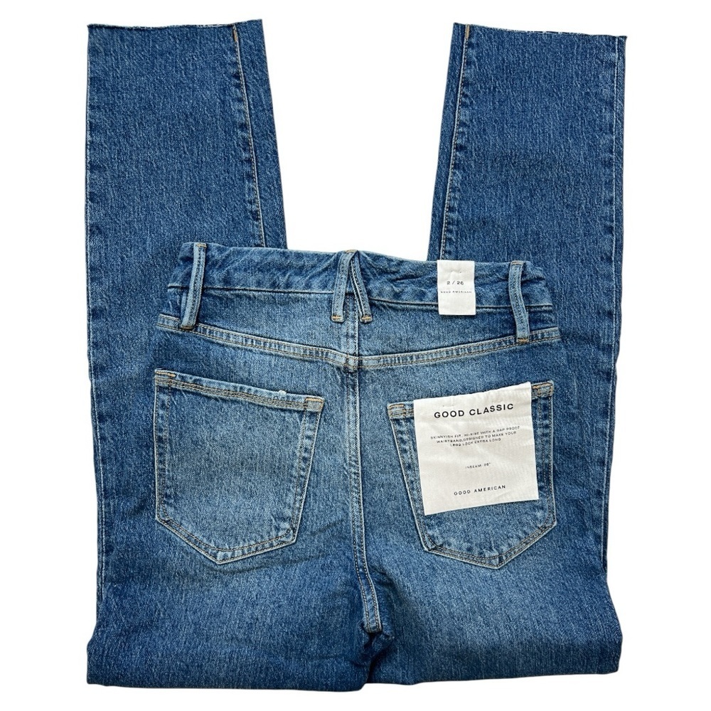 GOOD AMERICAN WOMAN’S GOOD CLASSIC RAW HEM HIGH RISE NWT BLUE JEAN SZ 26 - Picture 4 of 9